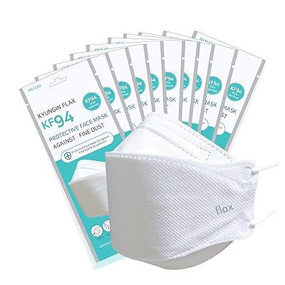 KF94 - Face Protective Mask for Adult (White) [Made in Korea] [10 Individually Packaged] KN FLAX 4-Layers Premium KF94 Certified Face Safety White Mask for Adult [English Packing]