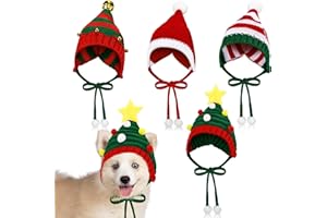 Dansydaisy 4 Pack Christmas Knitted Dog Santa Hats Bulk Pet Crochet Dog Hats Halloween Christmas Costume Outfit Cap Warm Winter Puppy Cats Beanie Holiday Party Dress Up Props(Small)