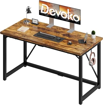 Devoko Desk 140 cm Industrial Style Black Metal Frame Brown Wood Desk
