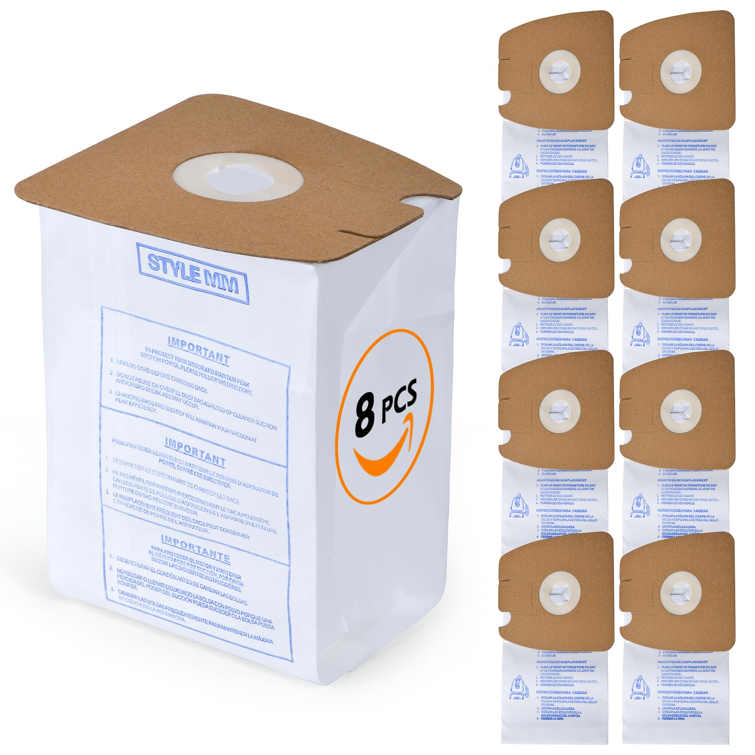 Photo 1 of 8-Pack Style MM Vacuum Bags for Eureka Mighty Mite 3670 & 3680 Canister Vacuums – Replaces Parts 60295, 60295A, 60295B, 60295C, 60296 & 60297A – Effective Filtration