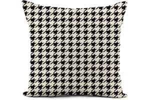 Feiiiemi Linen Throw Pillow Cover Houndstooth Hounds Tooth Pattern Black and White Tweed Abstract Home Decor Pillowcase 18×18