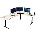 VIVO Electric Corner L-Shaped 84 x 63 inch Standing Desk, Height Adjustable, Memory Controller, Light Wood Top Black Frame, DESK-E3CTBC-84