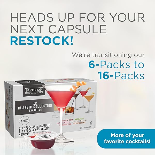 THE CLASSIC COLLECTION CAPSULES, VARIETY PACK OF 6 FOR BARTESIAN PREMIUM COCKTAIL MAKER (55524)