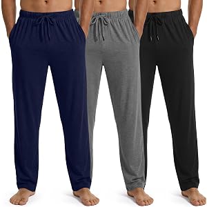 Unittype 3 Pack Mens Pajama Sleep Pants Lounge Bottoms Cooling Elastic Soft Waist Drawstring Pjs Sleepwear with Pocket