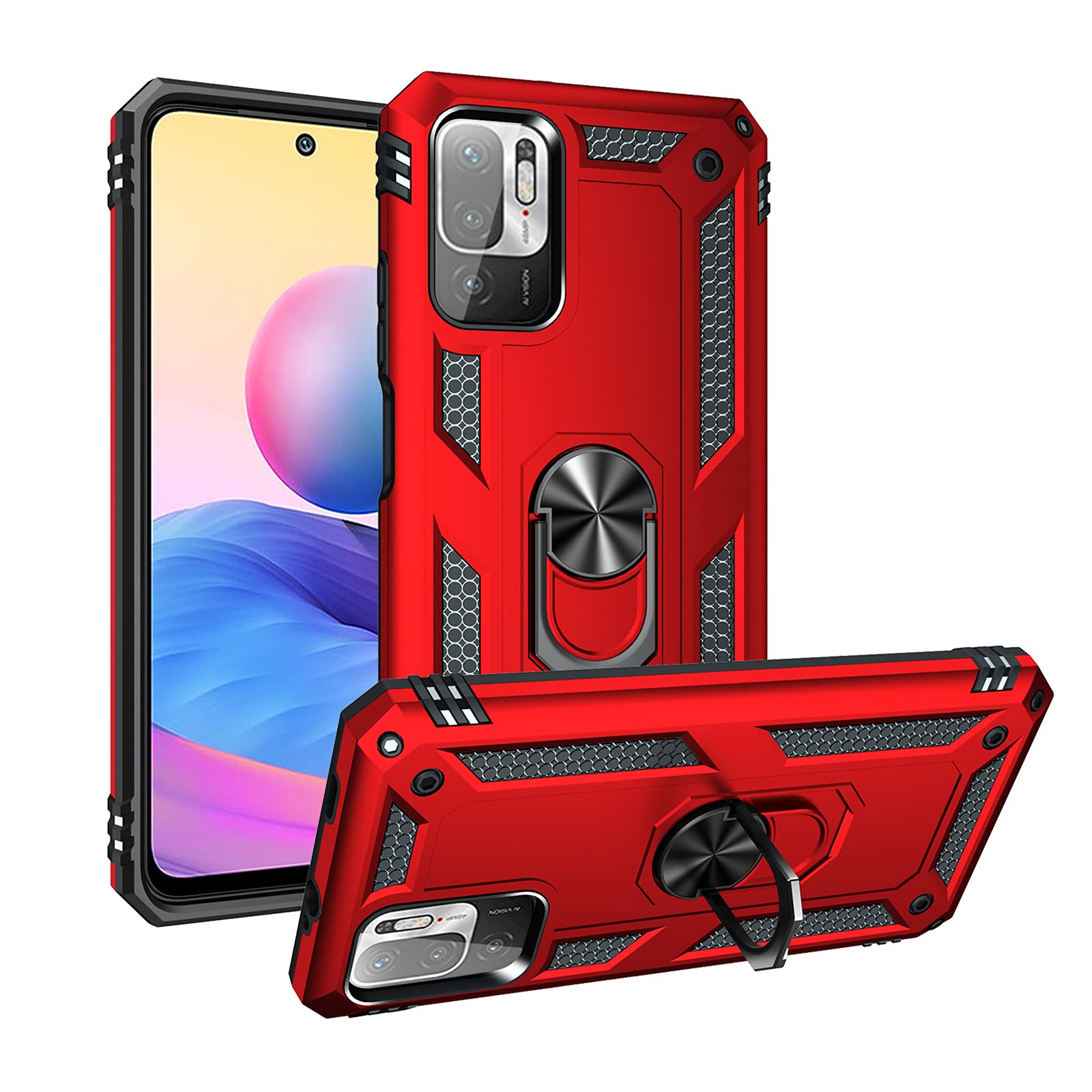 SHIEID Rugged Armor Case for Xiaomi Redmi Note 10 5G Shockproof and Bumper Back Cases with Kickstand Function Protective Phone Cover for Xiaomi Redmi Note 10 5G-Red