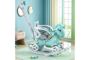 Legendstone Rocking Horse for Toddlers 1-3 Years,4 in 1 Design, Kids Ride on Toy Balance Bike Push Cart with Detachable Balance Board,Fun Birthday Gifts-Blue