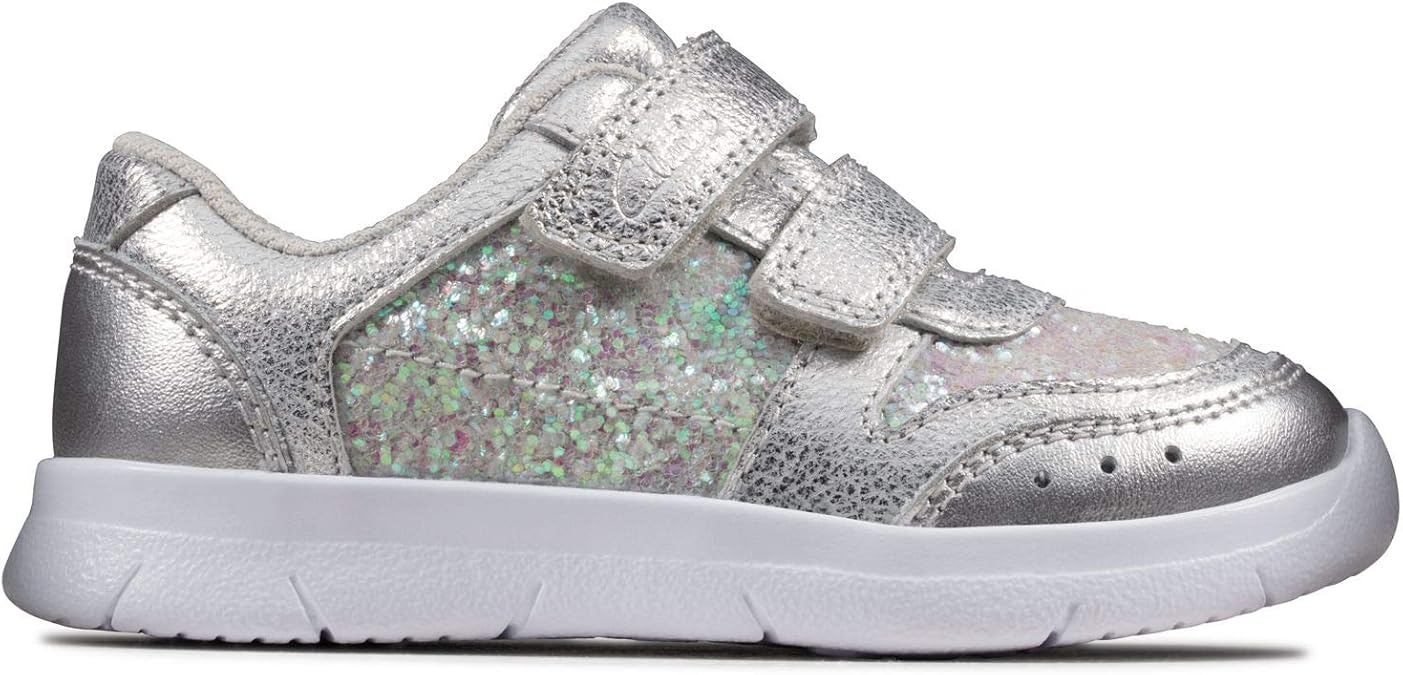 Clarks Ath Sonar Toddler Leather Shoes in Silver Wide Fit Clarks Ath Sonar Toddler Leather Shoes in Silver Wide Fit