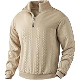 TRFIC Mens Quarter Zip Sweater Men Quilted Sweatshirt Pullover Knit Long Sleeve Mock Neck Sweatshirt