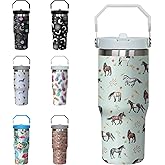 Xchearser Horse Tumbler with Handle and Flip Straw for Women Men, 30oz Cute Stainless Steel Insulated Cup, Water Bottle Travel Coffee Mug, Gifts for Animal Lovers