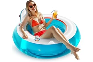 QPAU Inflatable Pool Floats, Pool Lounger Float with Backrest & Cup Holder, Heavy Duty Pool Floaties for Adults, 44" Thickened Pool Float Chair for Swimming Pool, Lake, Beach Party