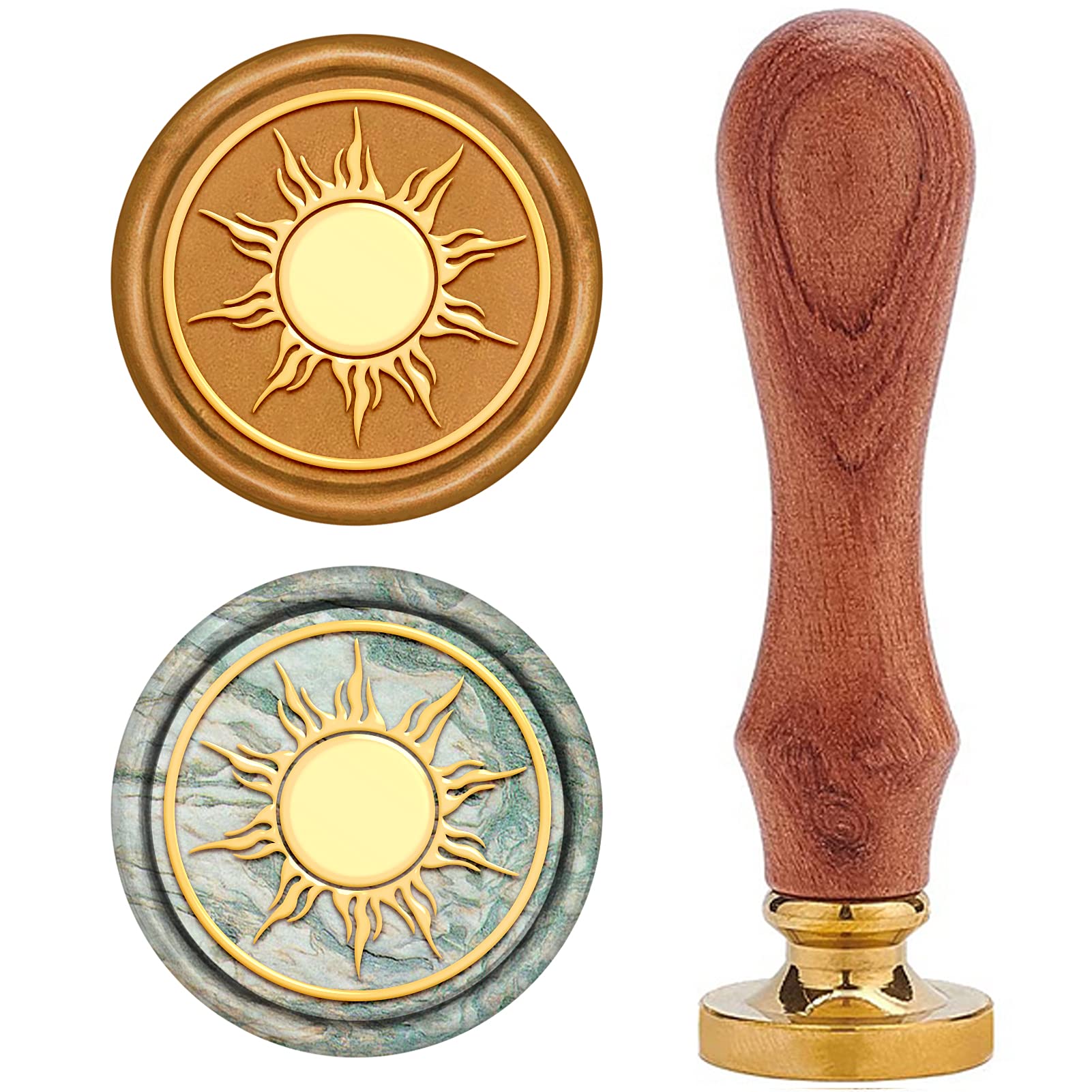 CRASPIRE Wax Seal Stamp, Wax Sealing Stamps Sun Vintage Wax Seal Stamp Retro Wood Stamp Removable Brass Seal Wood Handle for Wedding Invitations Embellishment Bottle Decoration Gift Packing