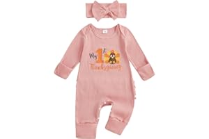 FYBITBO My First Thanksgiving Baby Girl Outfit Newborn Turkey Onesie Romper Long Sleeve Jumpsuit Infant Coming Home Outfit