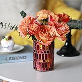 Etolies Handmade Red Mosaic Bud Glass Vase for Home Decor Centerpiece - Decorative Small Glass Flower Vase for Office, Living Room, Kitchen .Valentine's,Christmas Table Centerpiece,Party Decor 1 PC