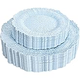 DaYammi 60Pcs Blue Plastic Plates - Light Blue Pates Disposable & Reusable - Heavy Duty Plastic Plates for Party Including 30 Dinner Plate,30 Dessert Plate for Weddings, Birthdays, Dinner Parties