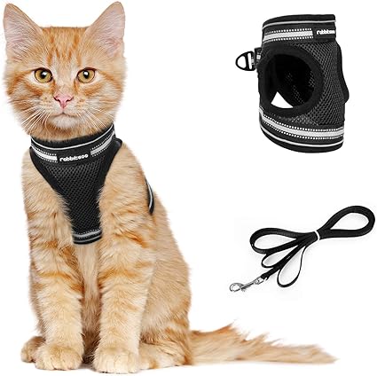 Amazon Rabbitgoo 小動物用 猫用 ハーネス 胴輪 猫用首輪 猫リード ペット用 ネコ用 小型ペット ネコ ねこ 猫 子猫 ハーネス 頭を通さず装着完成 マジックテープで装着 サイズ調節可 夜反射 通気メッシュ 散歩 軽量 抜けない 歩行補助 M ブラック リード付き