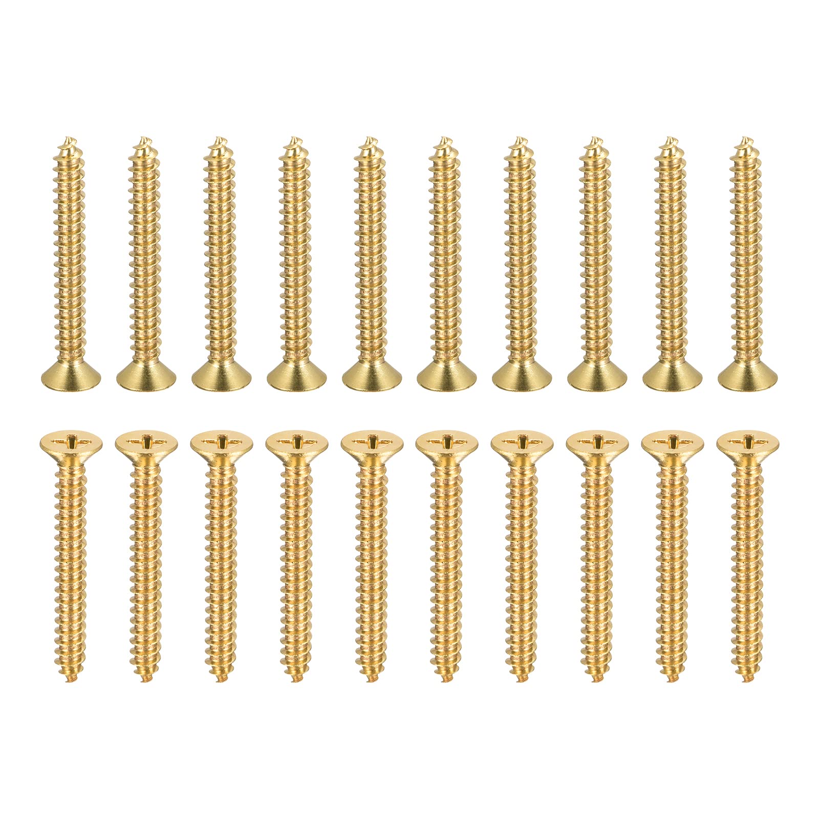 DTGN M5x40mm(DxL) Brass Phillips Wood Screws - 20Pack - Good for Wood Crafts, Furniture - Countersunk Head Self-Tapping Screw - Brass Tone