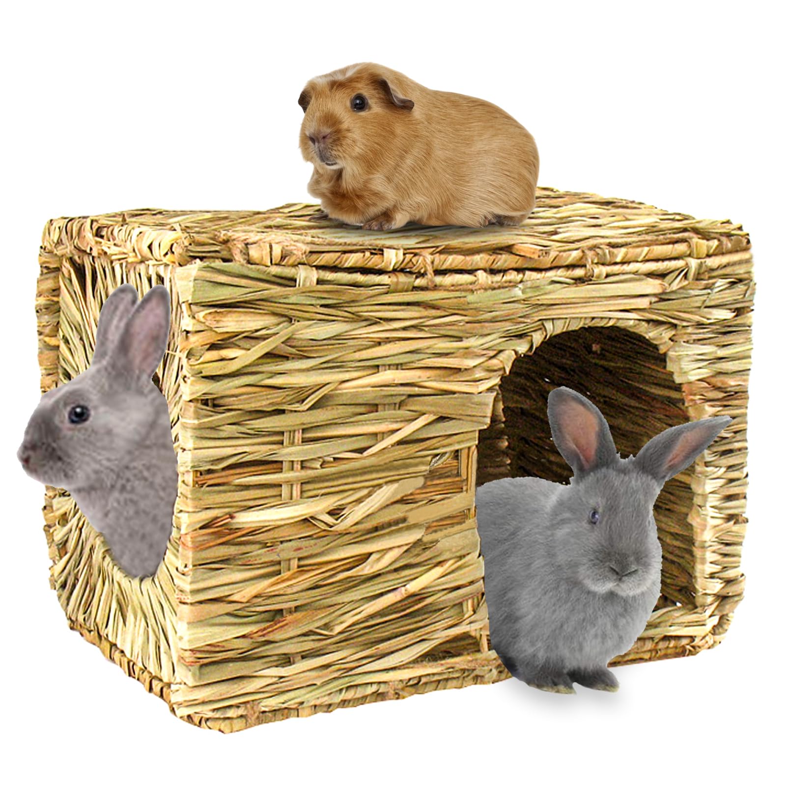 Photo 1 of HERCOCCI Extra Large Grass House for Rabbit, Foldable & Comfortable - Small Animal Hut Play Hideaway Bed Hay Mat Chew Toy for Bunny Guinea Pig Hamster Chinchilla (1 Pack)