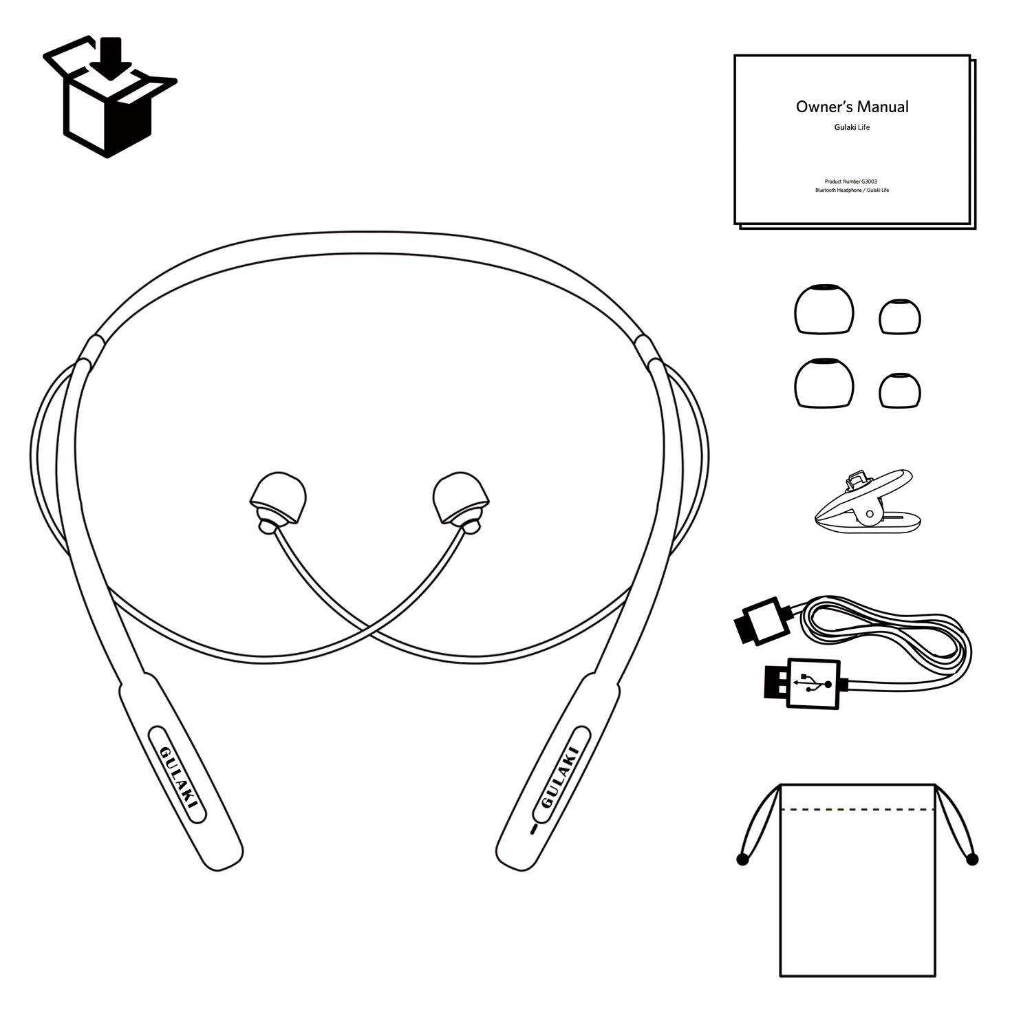 Bluetooth Headphones, GULAKI Wireless Bluetooth 4.2 Earphones Stereo Magnetic Earbuds Neckband Style Built-in Mic Fit for Sport (Black)