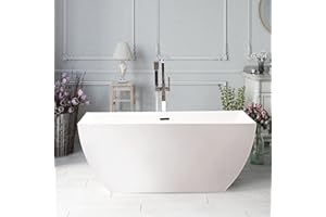 Vanity Art 59" X 30" Acrylic Freestanding Bathtub | Free Standing Tub with Contemporary Design for Soaking and Bathing, Overflow and Pop-up Drain with UPC Certified, VA6821-MB-S