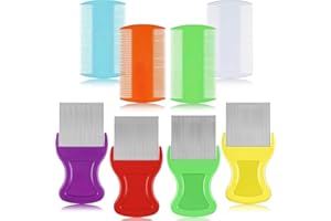 8 Pieces Flea Lice Combs Double Sided Lice Removal Comb Hair Grooming Comb with Metal Teeth (Orange, Blue, Purple, White, 3.5