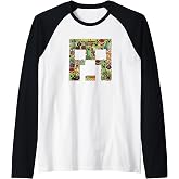 Minecraft Creeper Big Face Collage Raglan Baseball Tee