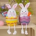 Lulu Home Easter Bunny Figurines, 2 Pack Resin Easter Egg Bunny Shelf Sitters with Dangling Legs, Modern Statue Easter Sculpture for Tabletop Centerpieces Window Sill Decorations