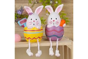Lulu Home Easter Bunny Figurines, 2 Pack Resin Easter Egg Bunny Shelf Sitters with Dangling Legs, Modern Statue Easter Sculpture for Tabletop Centerpieces Window Sill Decorations