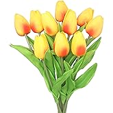 ALIERSA Artificial Flowers 10 Heads Mini Real Touch Artificial Tulip for Home Wedding Party Centerpiece Decoration (Orange)