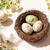KASHUNUO Artificial Bird Nest Ornament: 5.9In Natural Rattan Craft Nest for Easter - Ideal for Holiday Parties Weddings Garde