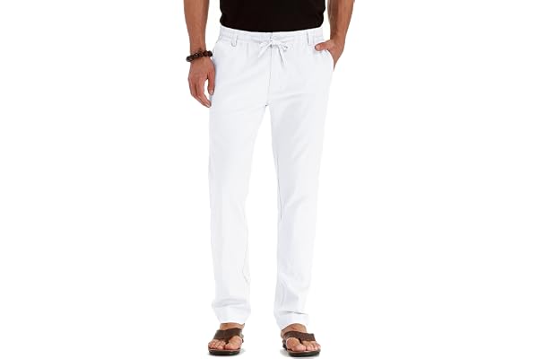 Sailwind Men's Drawstring Casual Summer Beach Loose Trousers Linen Pants with Elastic Waistband