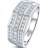Heinlov D Color VVS1 Mens Moissanite Wedding Band 925 Sterling Silver Engagement Rings for Men Groom Eternity Pave Round Size 8-13