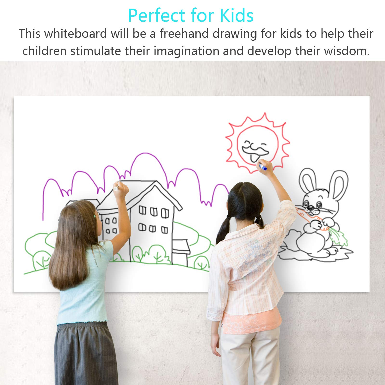 KAKOO Whiteboard Sticker Self-Adhesive Message Board Adjustable Size Wall Decal for Home Room Office Classroom Kids