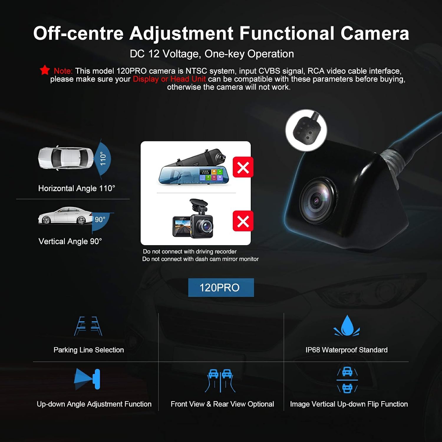 PARKVISION Universal Reversing Camera for Cars, 12-24V Wide Voltage Backup Camera with Adjustable View - Image 3