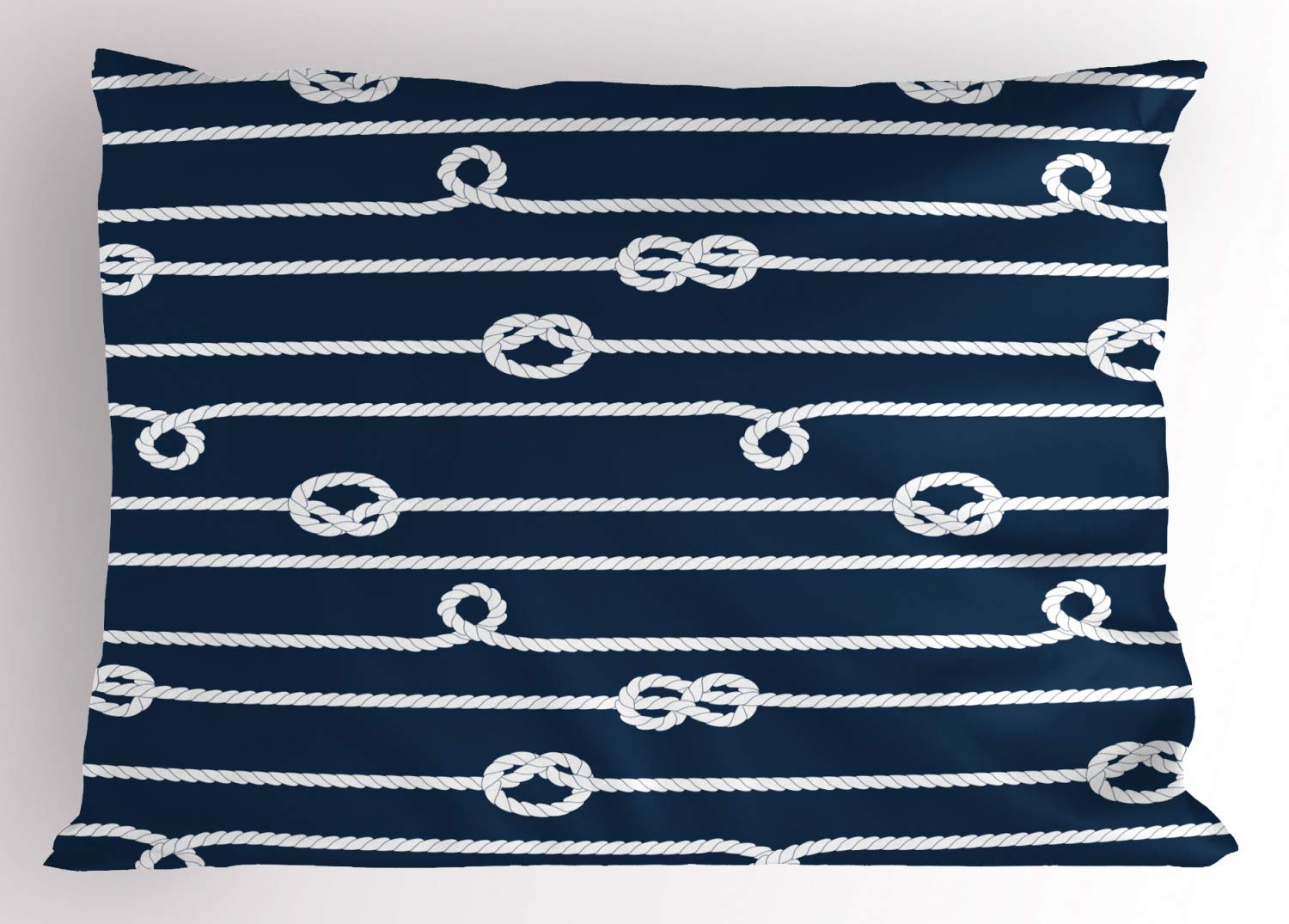 ABAKUHAUS Navy Blue Pillow Sham, Sailor Knots Marine, Decorative Standard King Size Printed Pillowcase, 36" X 20", Blue and White