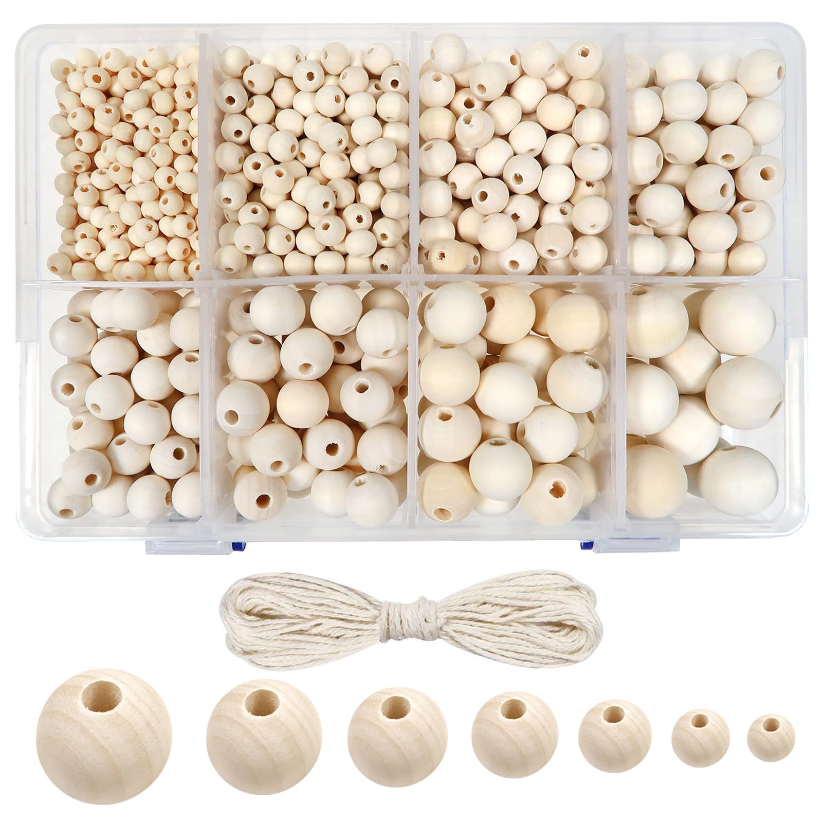 TOAOB 1050pcs Natural Wood Beads Round Unfinished Wooden Loose Spacer Balls 6mm to 20mm for Crafts Decoration DIY Jewelry Making