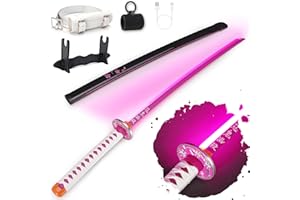 RENGENG Light Up Sword, 40 Inches Rechargeable Pre-Assembled Plastic Anime Replica with Belt & Stand, Original Texture Anime 