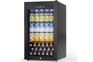 Velivi Mini Fridge 3.2 Cu.Ft Small Beverage Refrigerator 126 Can Lockable Drink Cooler with Glass Door, Safety Lock, for Beer Soda Black