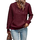 SHEWIN Women's Hoodies Casual Long Sleeve Quilted Half Button Drawstring Hooded Sweatshirt