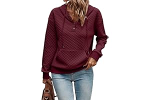 SHEWIN Women's Hoodies Casual Long Sleeve Quilted Half Button Drawstring Hooded Sweatshirt