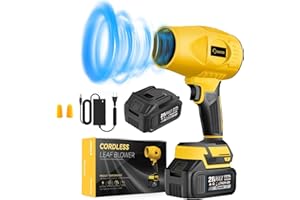 Saker Handheld Cordless Leaf Blower Portable Dust Cleaner 180000 RPM Compressed Air Duster with Adjustable Speed for Drying Patio Cleaning Camping 2 x 4.0Ah Battery Yellow