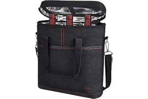 Tirrinia Insulated Wine Gift carrier - 3 Bottle Travel Padded Wine Carry Cooler Tote Bag with Handle and Adjustable Shoulder Strap, Black