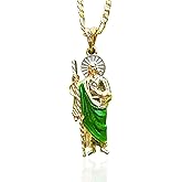 San Judas Tadeo Necklace Diamond 24K Gold Plated San Judas Tadeo Necklace San Judas Medalla (Gold 258)