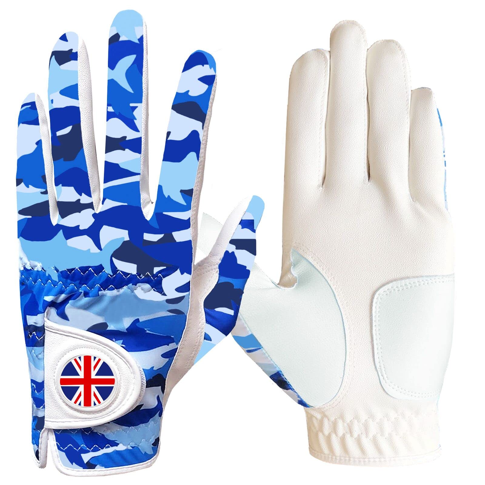 FINGER TEN Golf Gloves Men Left Hand Right with Ball Marker Cabretta Leather Weathersof Rain Grip Value Pack,Mens Golf Glove Fashion Pattern Wear Resistant (Camouflage-1 Pack, M/L-Worn on Right Hand)