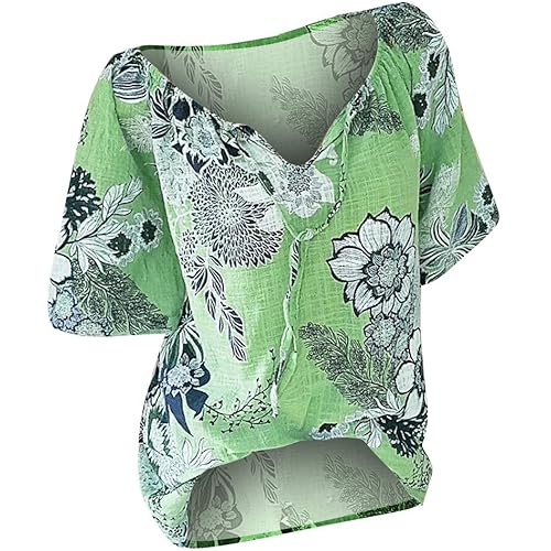 Tops for Women Summer,Blouse Shirts Floral Print V Neck Button Pocket Short Sleeve Summer Vintage Elegant Casual Tops