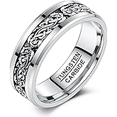 NUNCAD Mens Rings Sterling Silver Celtic Dragon Inlay Engraved and Customizable Tungsten Carbide Wedding Band Beveled Edge Jewelry Gifts Comfort Fit Size 8-12