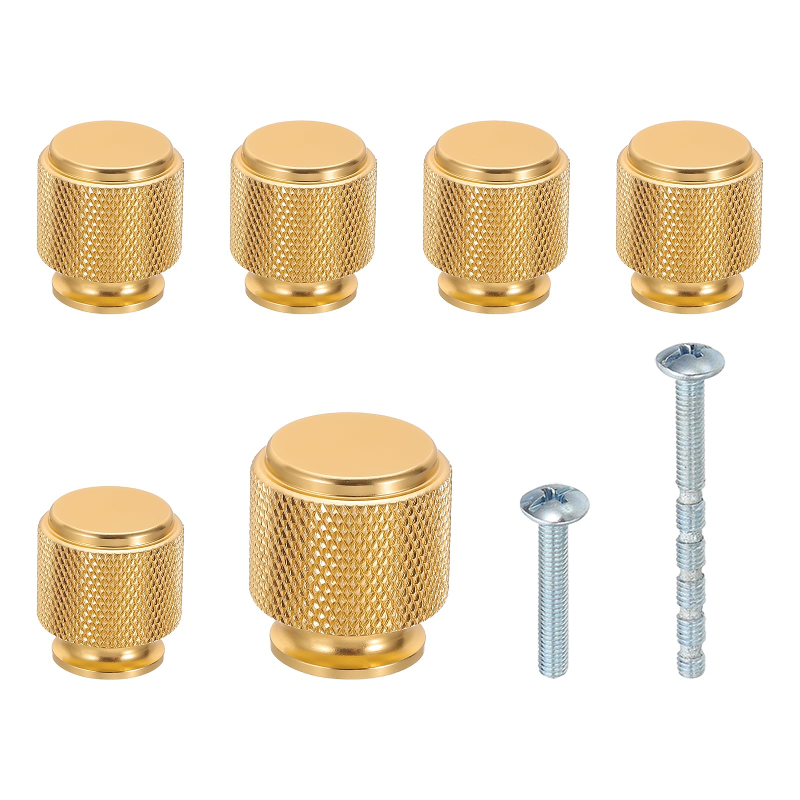 PATIKIL 1 Inch Dia. Cabinet Knobs, 6pcs Knurled Drawer Round Pulls Handle Solid Hardware for Dresser Wardrobe Kitchen Cupboard, Gold Tone