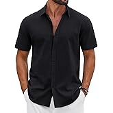COOFANDY Mens Button Down Shirts Short Sleeve Casual Shirt Cotton Summer Beach Linen Wedding Shirts