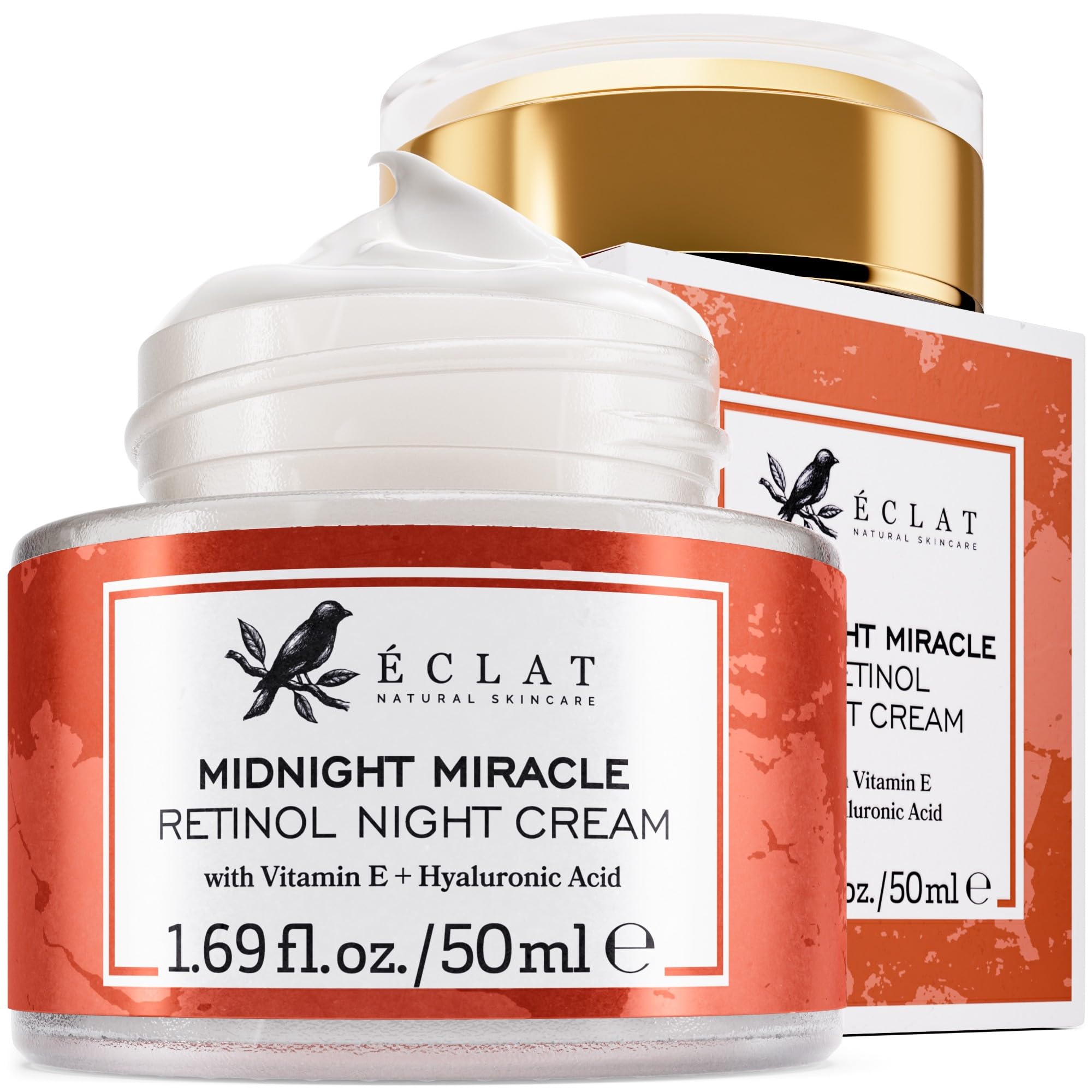 Eclat Skincare Retinol Night Cream – Advanced Retinol Cream for Face with Hyaluronic Acid – Anti Aging to Smooth Wrinkles & Fine Lines - Firming & Hydrating Face Moisturizer for Women and Men 50 ml