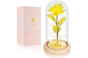 Beferr Mothers Day Mom Gifts for Women Birthday Gifts Galaxy Rose Enchanted Crystal Flower Gift Light Up Rose in Glass Dome Mothers Day Roses Ideas Gifts for Wife Daughter Sister Friend Yellow