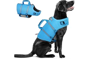 Queenmore Dog Life Jacket, XS Dog Life Vest,High Floating Pet Life Vest for Swimming,Lightweight Adjustable Puppy Life Preserver for Boating,Dog Water Vest with Back Zip,Rescue Handle,Hook (Blue XS)